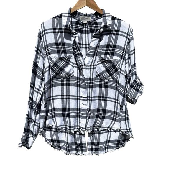 ANTHROPOLOGIE CLOTH & STONE Women’s Black and White Plaid Flannel - Picture 2 of 6